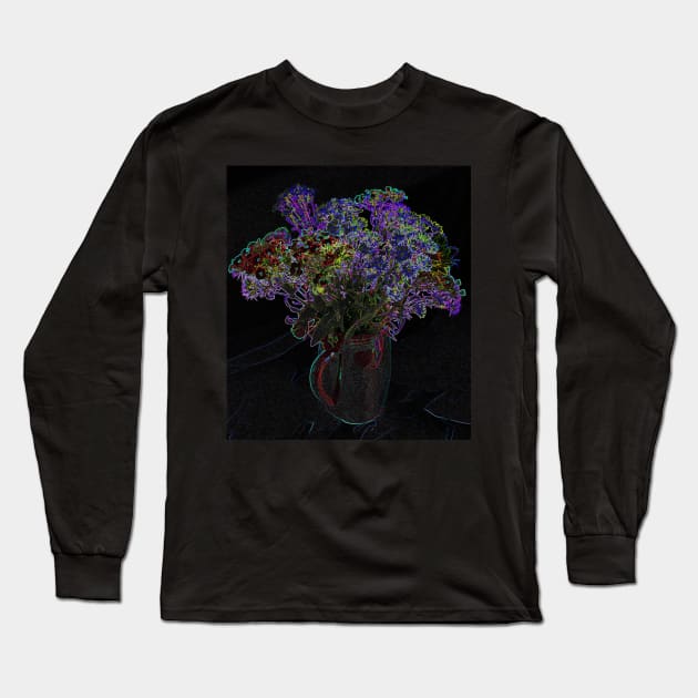 Black Panther Art - Flower Bouquet with Glowing Edges 13 Long Sleeve T-Shirt by The Black Panther